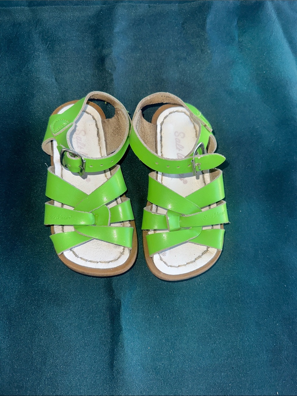 Salt Water Green Leather Kids Sandals